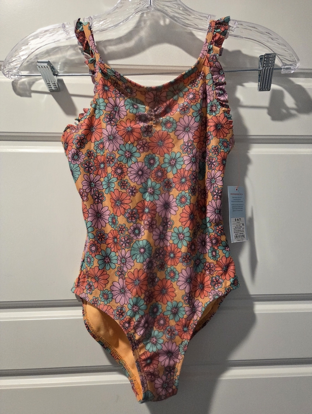 Cat & Jack Girks Floral One-Piece Swimsuit S (6/7) Nwt